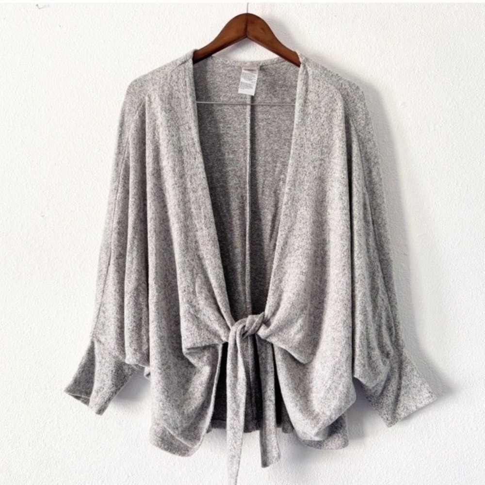 Chicos Tie Front Cardigan Heather Gray Dolman Knit Top Chico Size 2P US 12P NEW